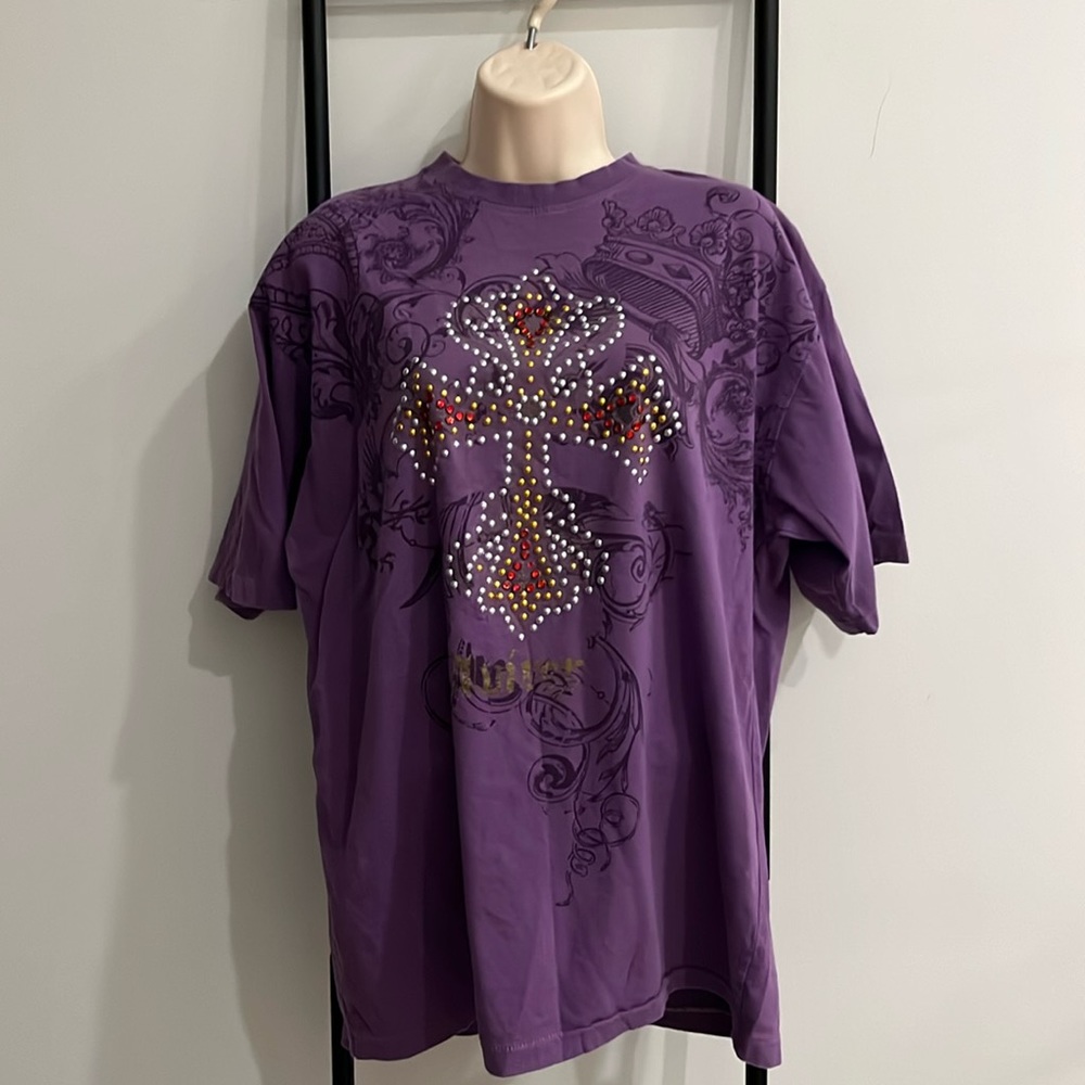 Avirex Jewels Stoned Cross Tee T-shirt Purple Cyber Goth Men Size M